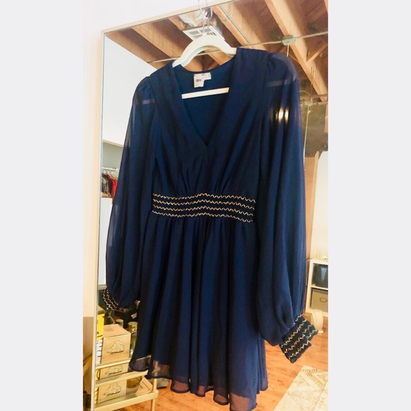ASOS navy disco sheer sleeved dress - Picture 3 of 4